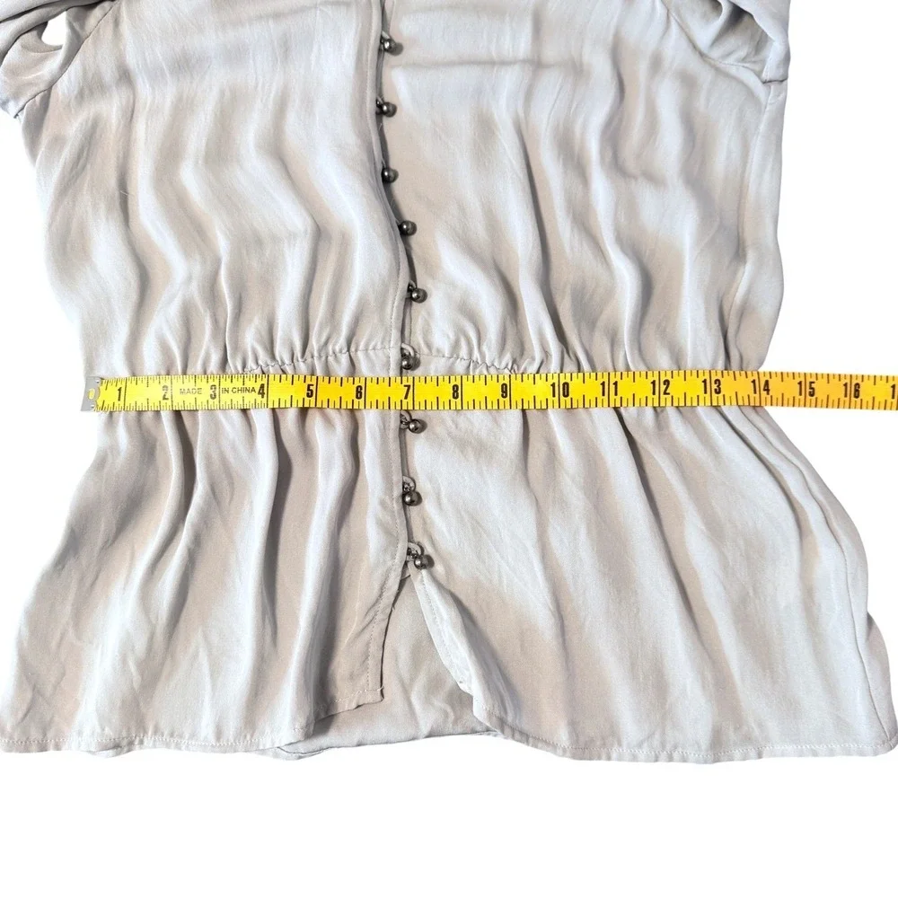 Banana Republic Silk Blouse Top Womens S Gray Feminine Renfair‎ Puff Sleeve